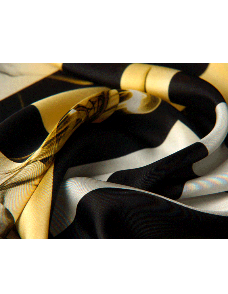 Printed Black and White Silk Square Scarf