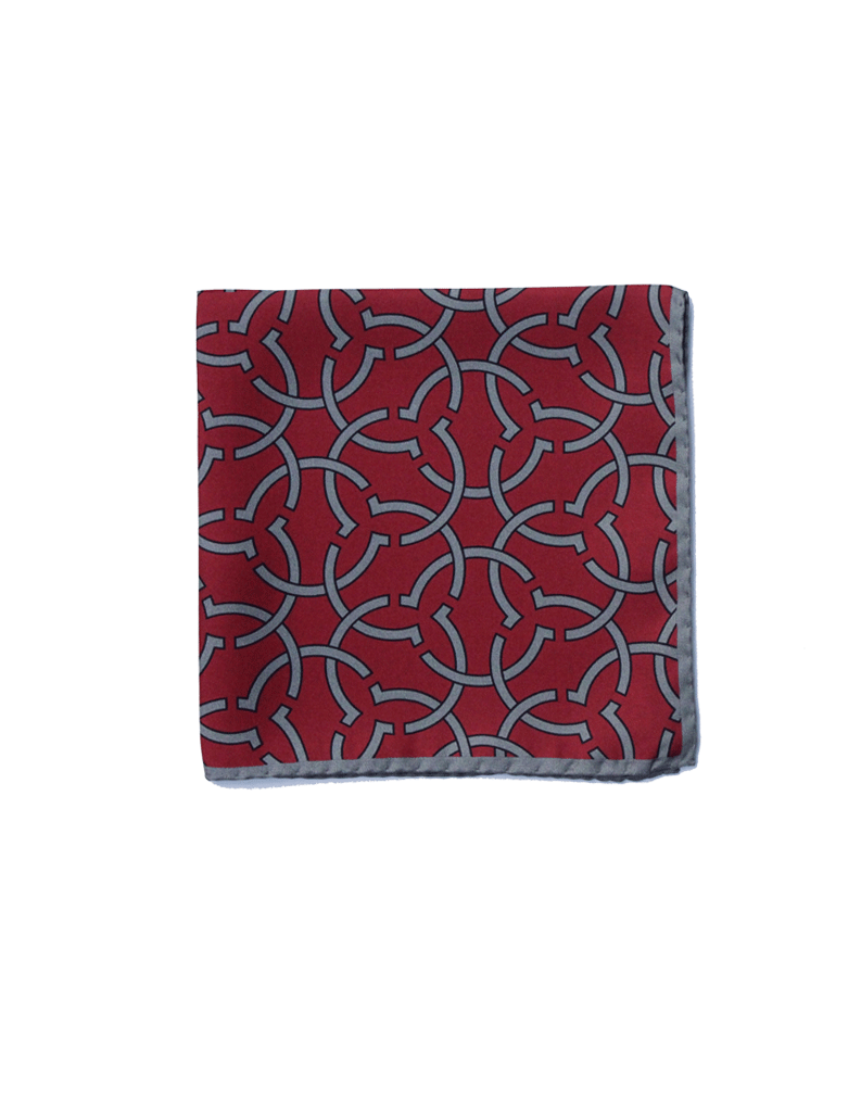 Geometric motif Red silk pocket square