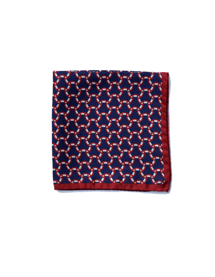 Navy Geometric motif Silk pocket square