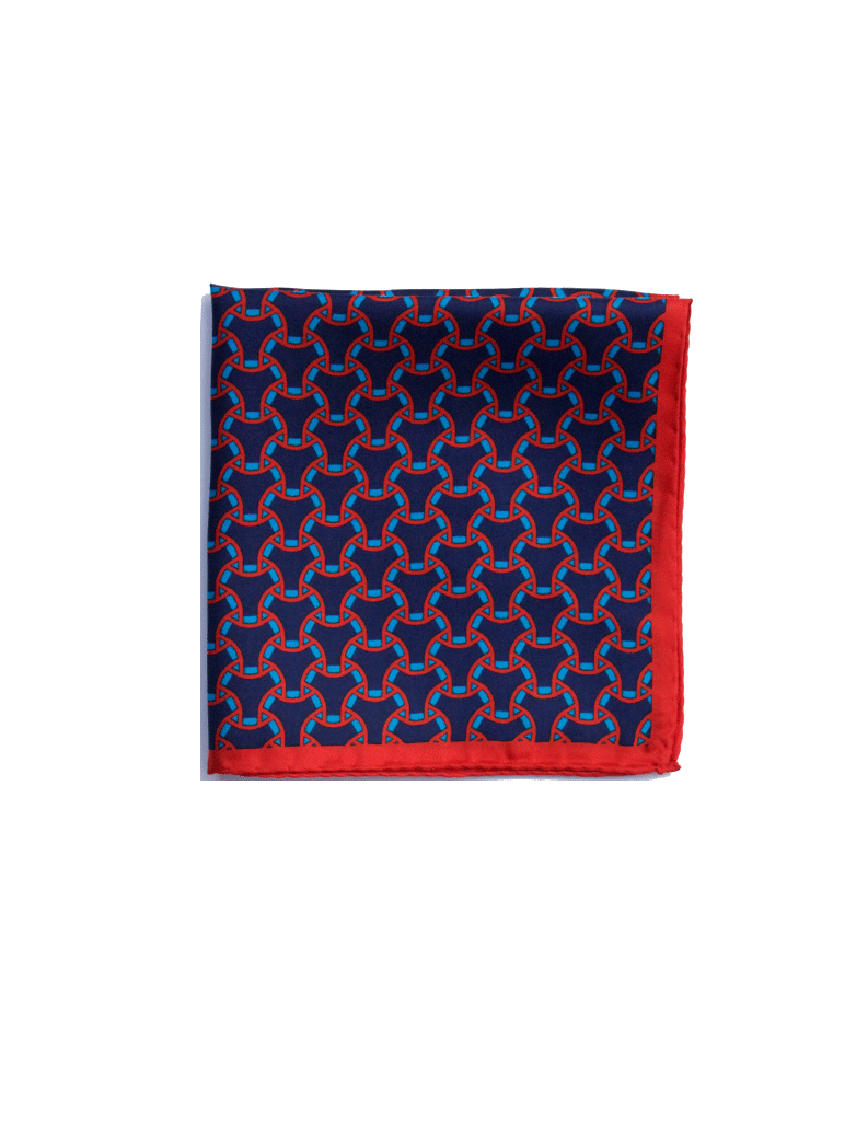 Navy & red silk pocket square